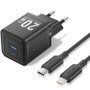 Vention Cargador de Pared GaN 20W USB-C con Cable Lightning 1m, Modelo TZ-FEPB0-EU-02, Carga Rápida PD/QC/PPS
